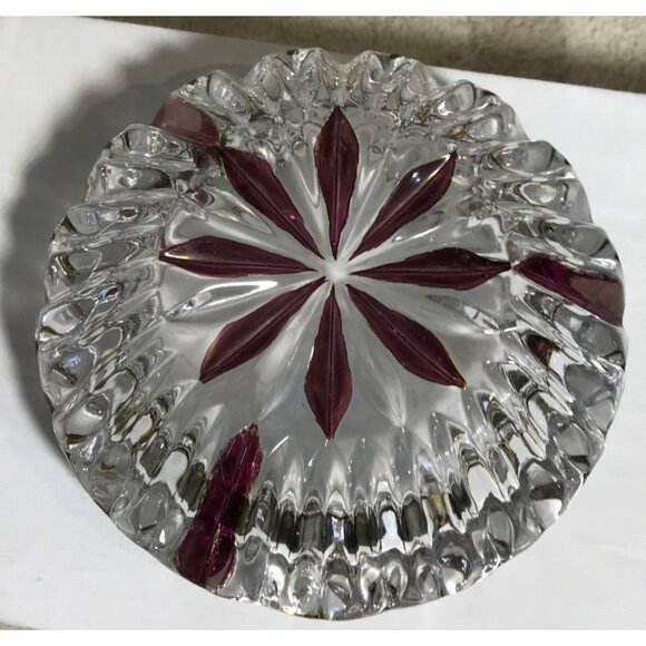 Vintage Ashtray Crystal & Purple Glass With Starburst Design 5 x 2” Stunning - Picture 3 of 7